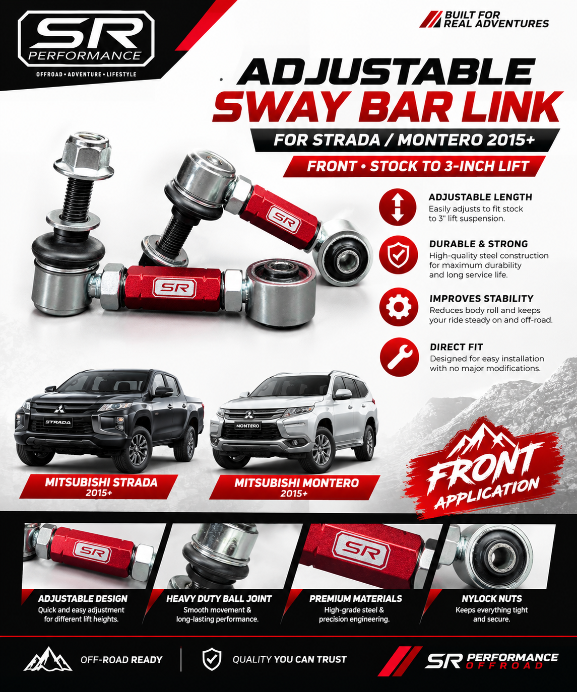 SWAY BAR LINK ADJUSTABLE (FRONT) STRADA  / MONTERO 2015-UP